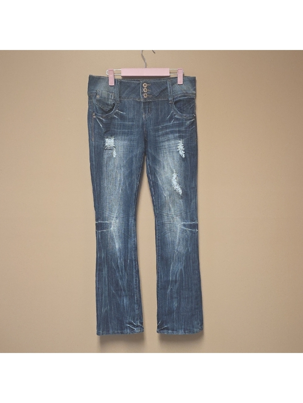 BONGO Blue Distressed Boot Cut Jeans